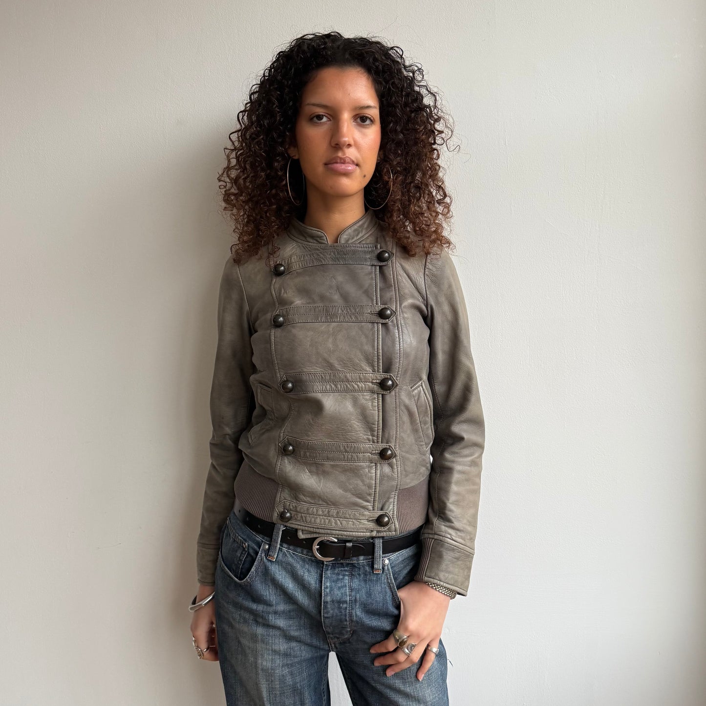 Leather military bomber jacket - Size S/M