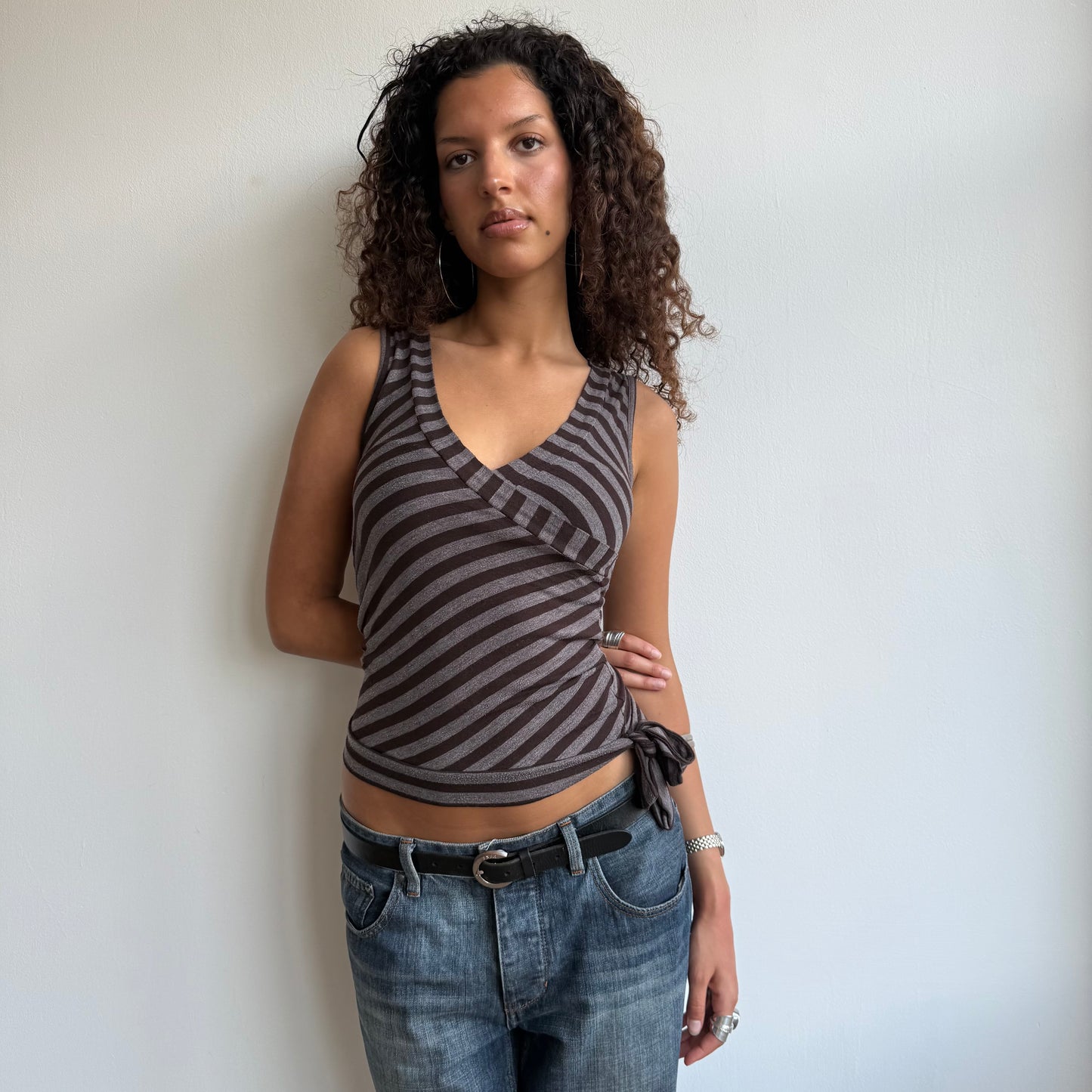 Brown wrap tie-side top - Size S