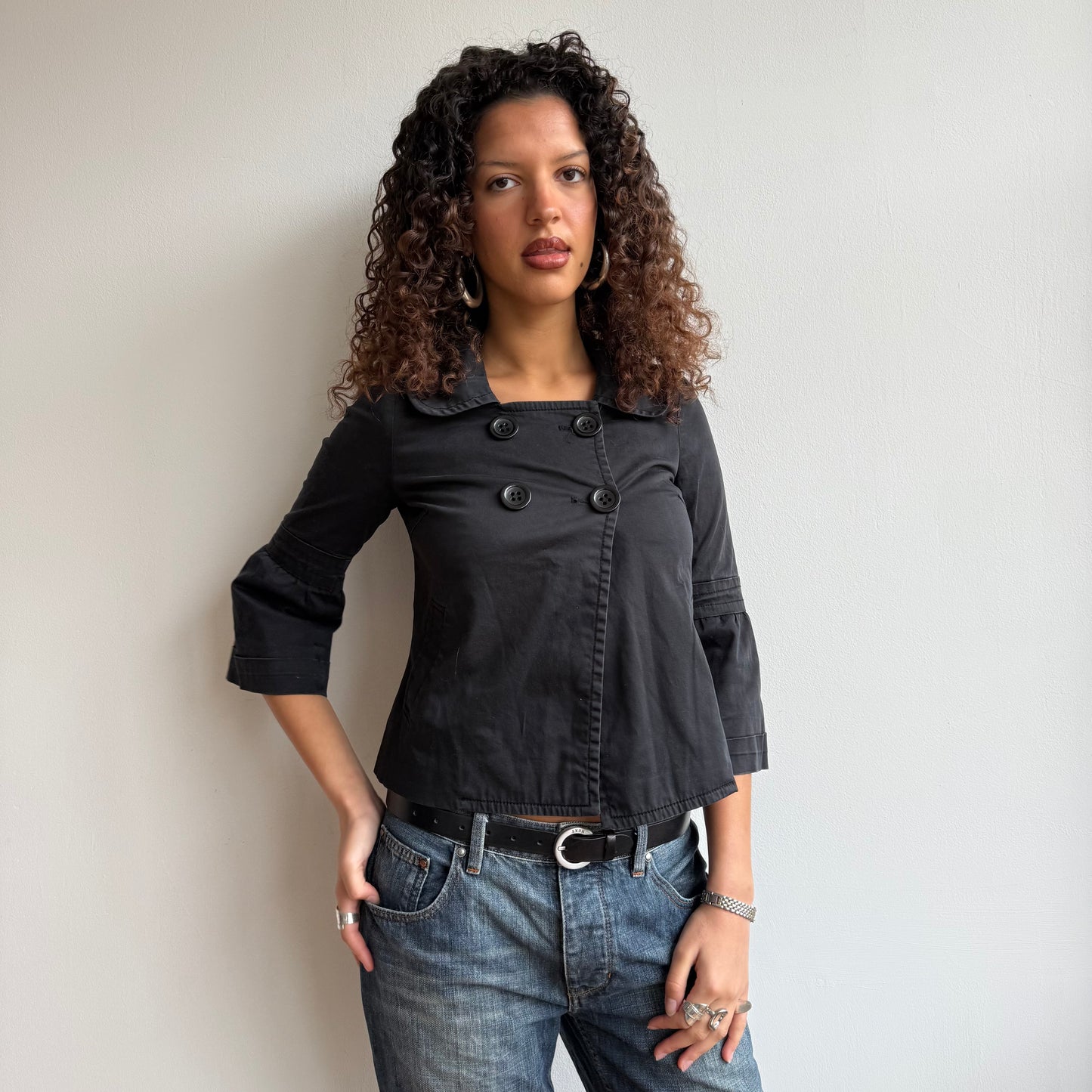 Black 3/4 sleeve peacoat - Size XS
