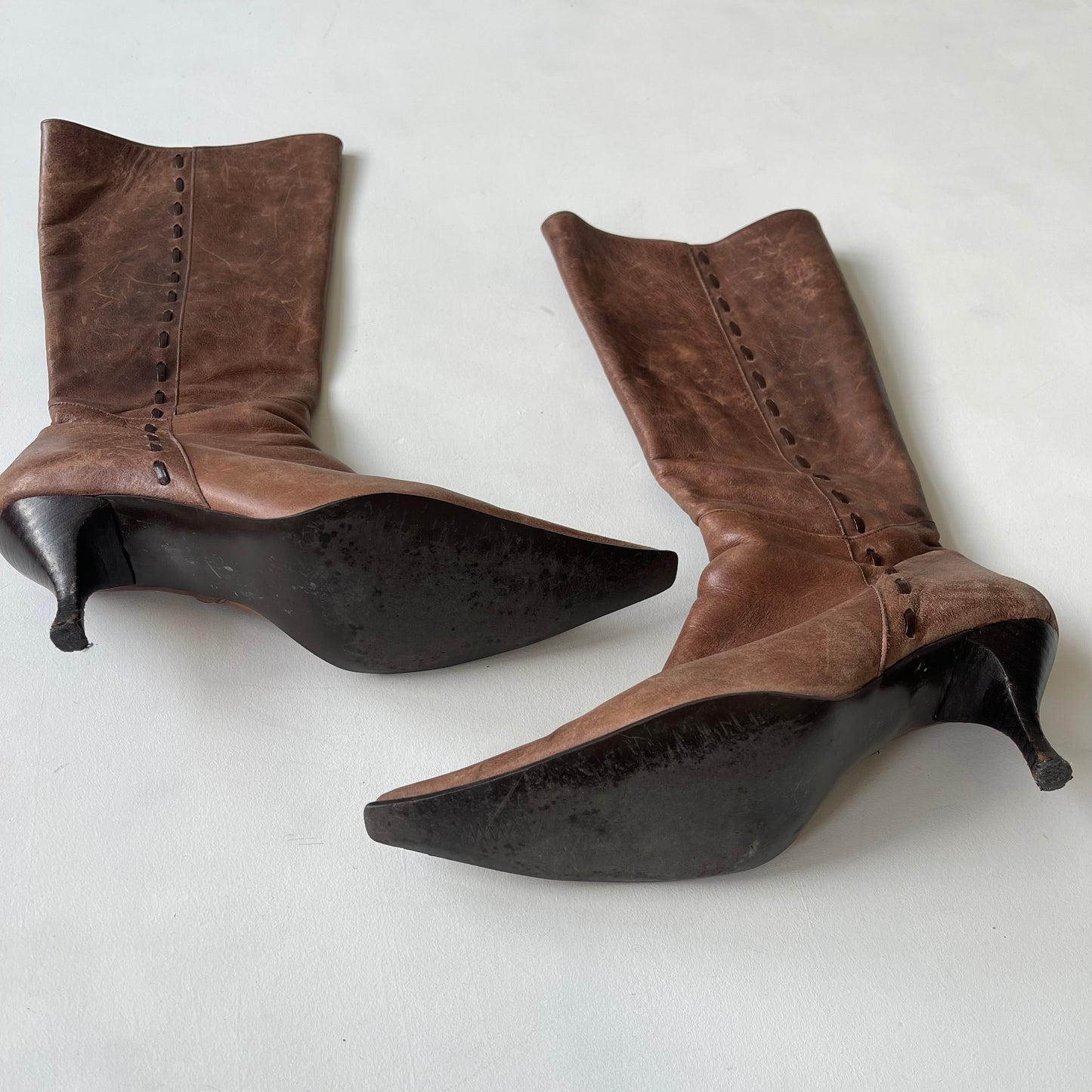 Brown leather stitch boots - Size UK6