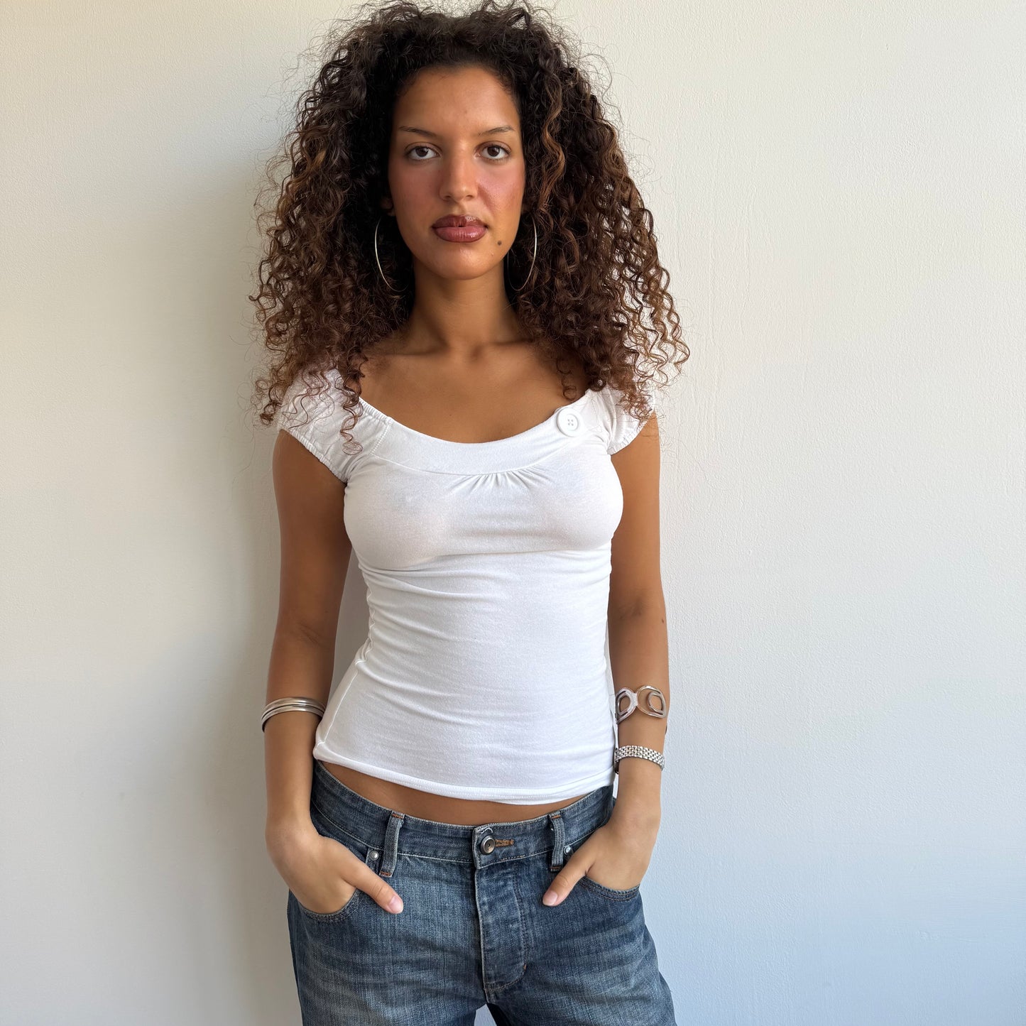 White button bardot top - Size XS