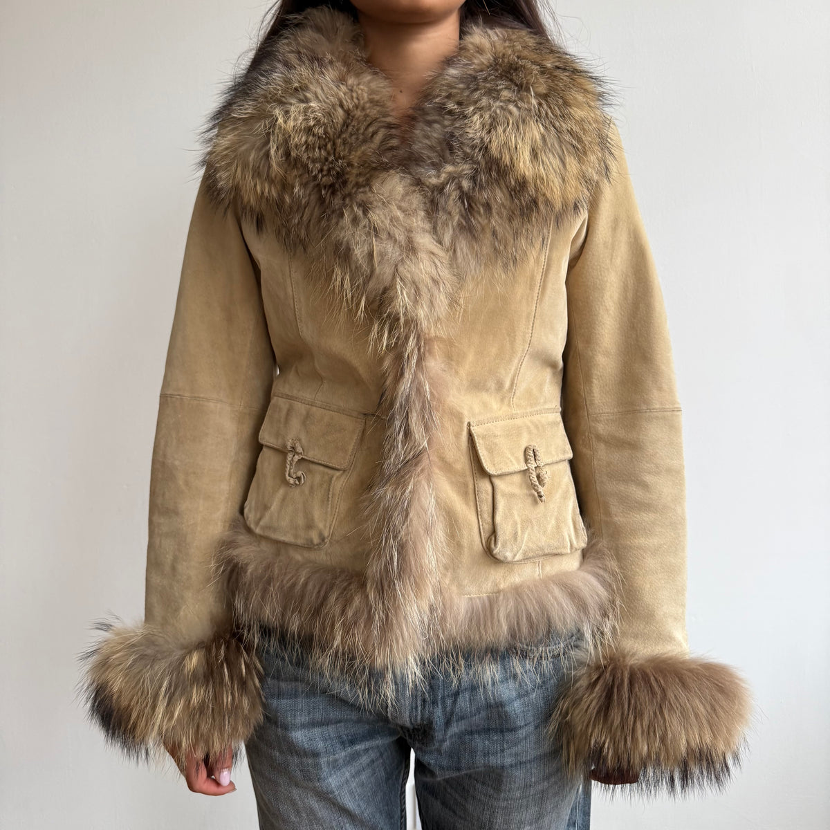 Brown leather suede afghan coat - Size M