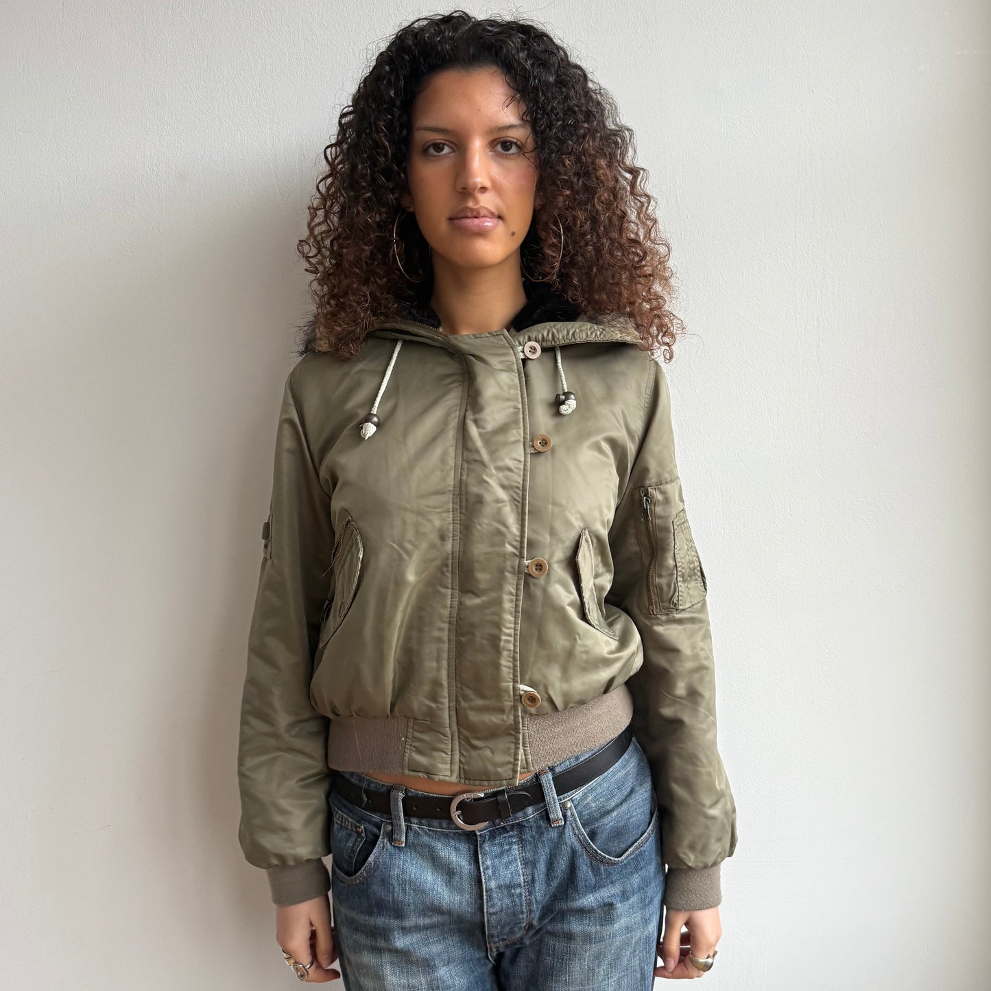Khaki fur hood bomber - Size M