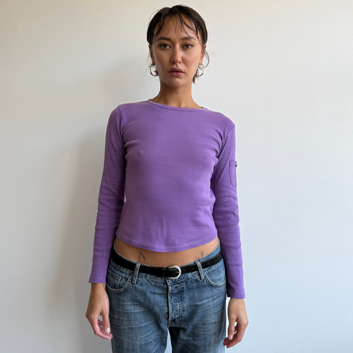Purple button pocket top - Size S