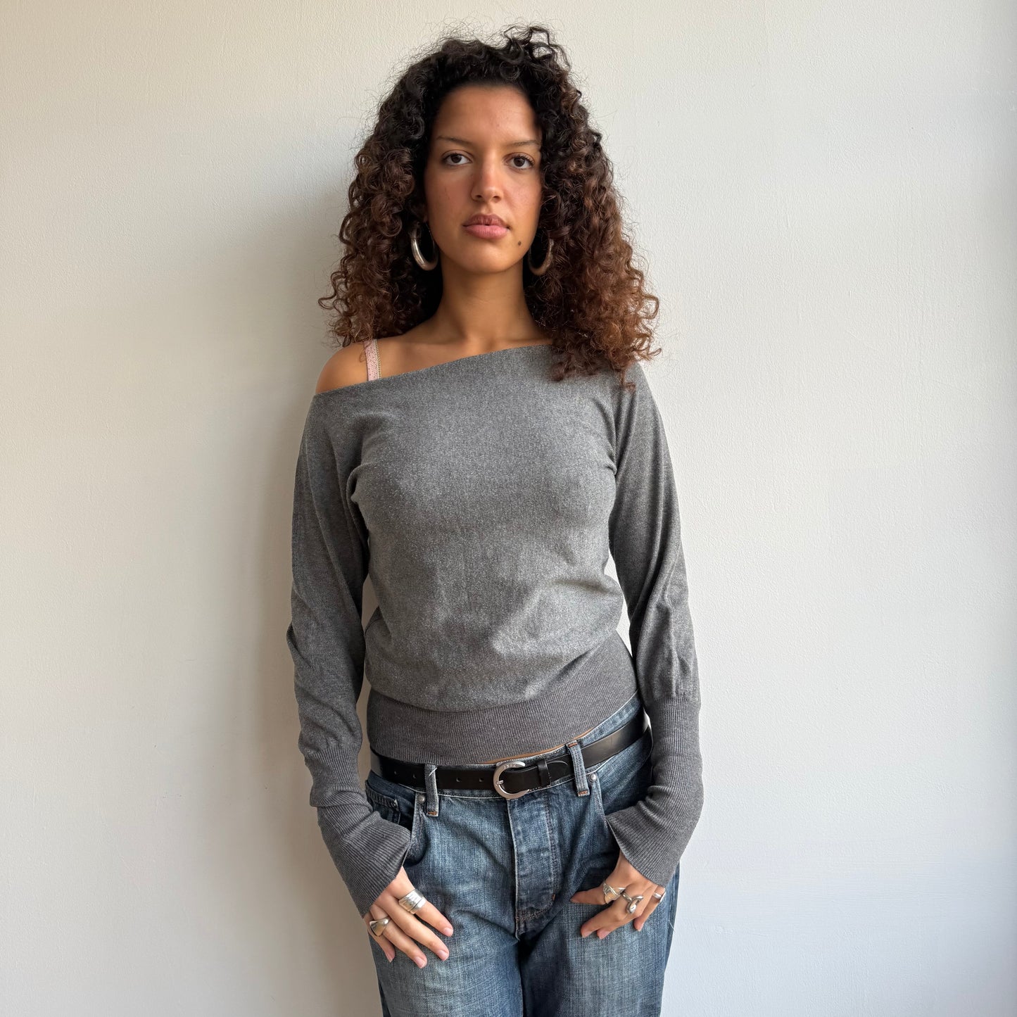 Grey slouchy batwing jumper - Size S