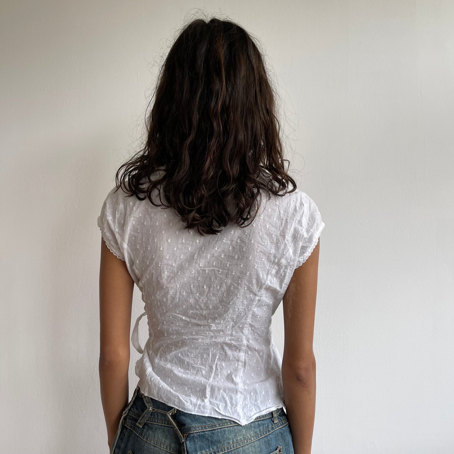White broderie wrap top - Size S