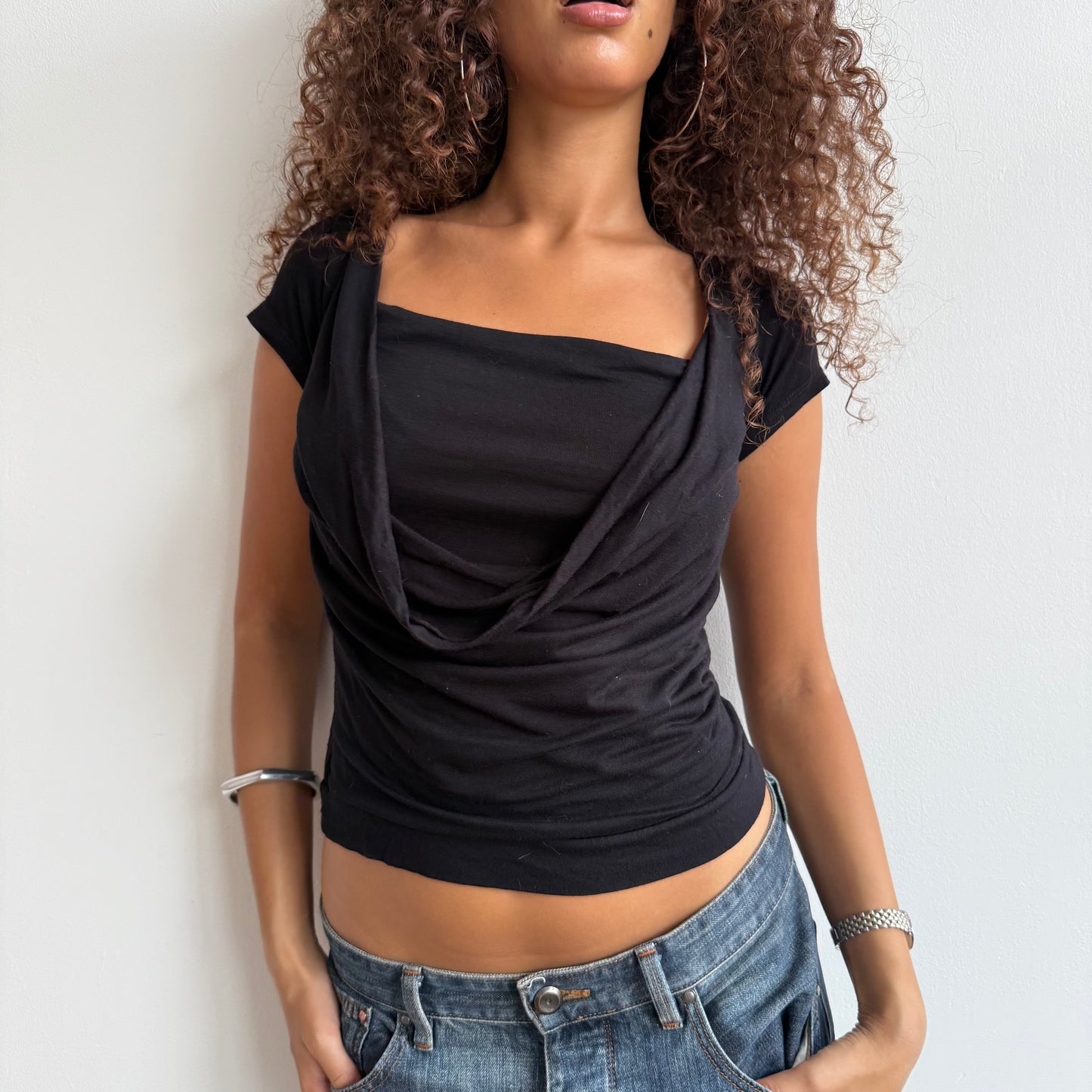 Black cowl front top - Size S