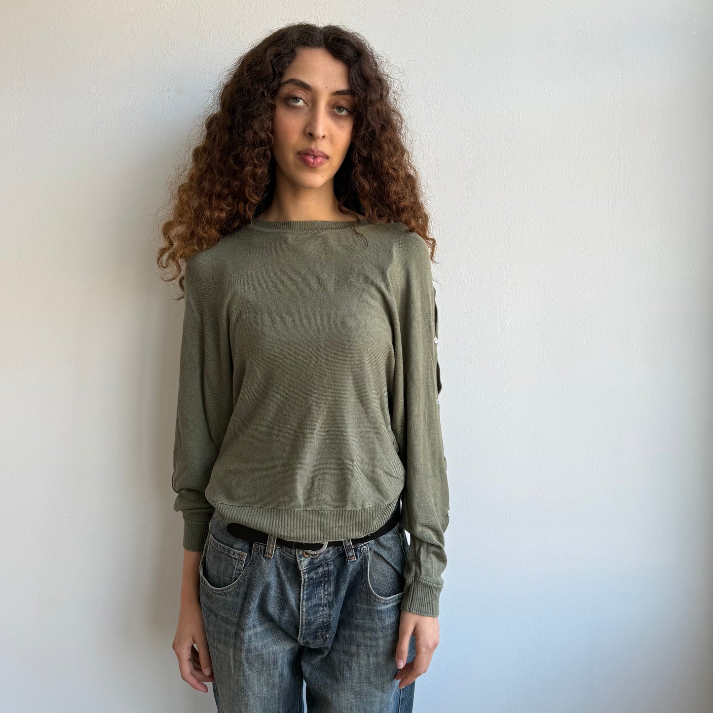 Khaki Cop Copine slouchy button knit jumper - Size M