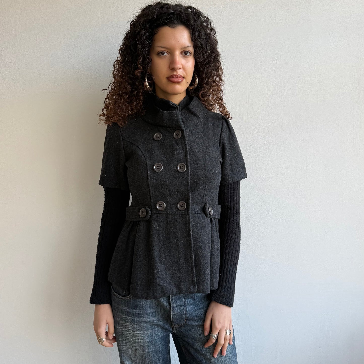 Charcoal bi-material peacoat - Size M
