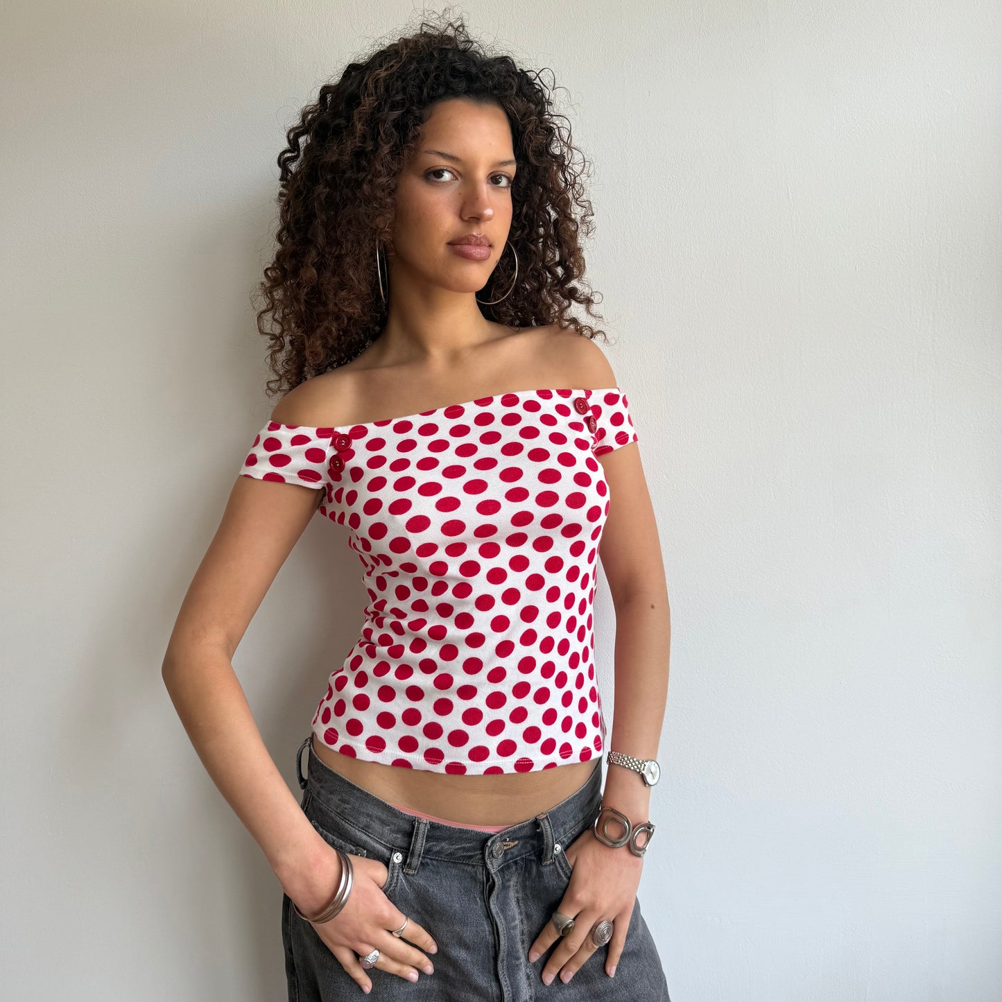 Polka dot Bardot top - Size XS