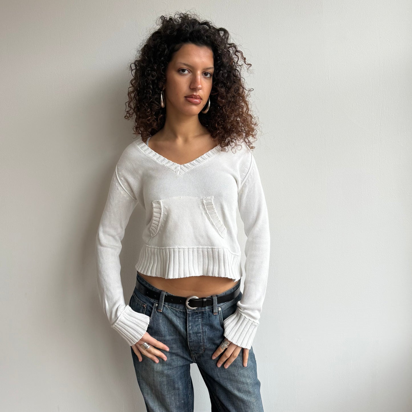 White hooded knit jumper - Size S