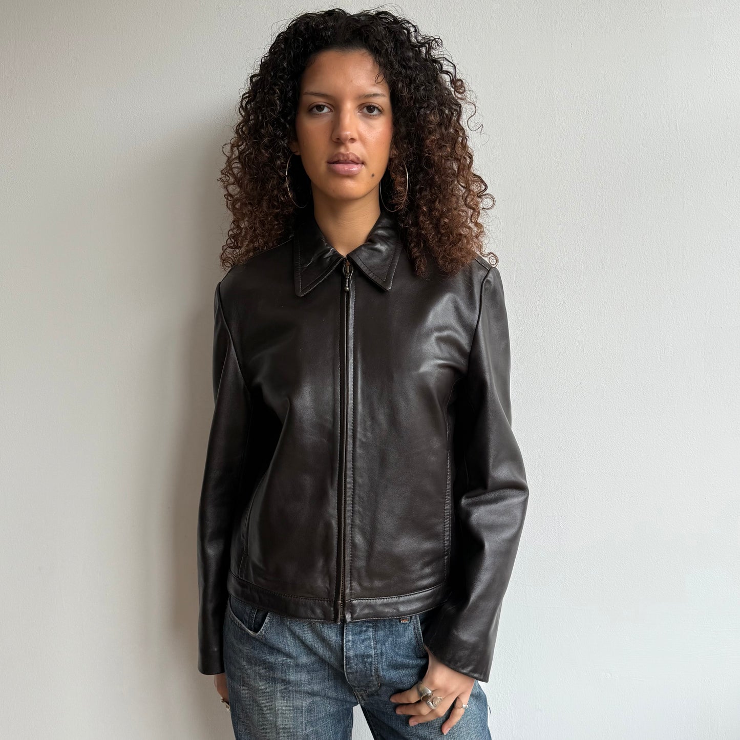 Brown leather jacket - Size M/L