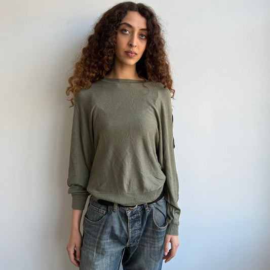 Khaki Cop Copine slouchy button knit jumper - Size M