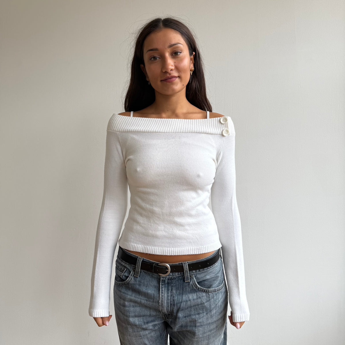 White long sleeve button knit - Size S