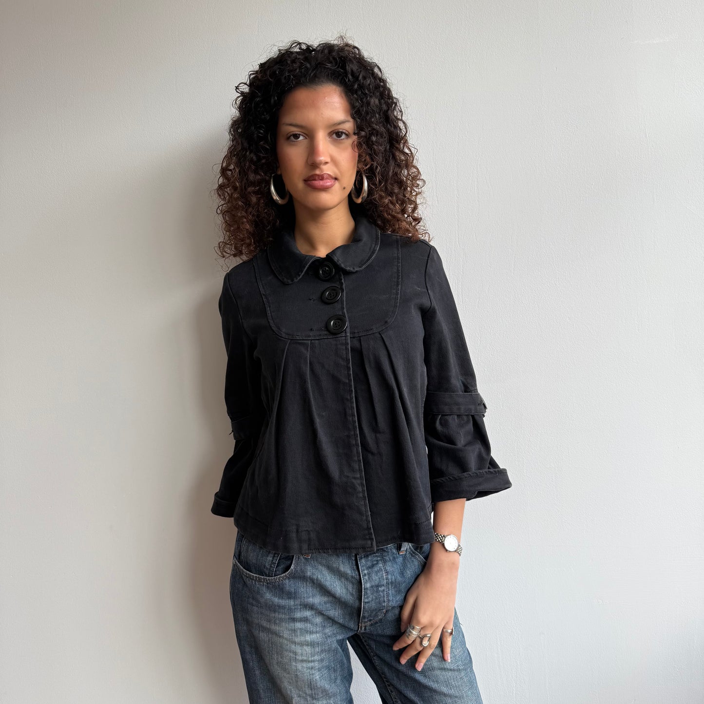 Black 3/4 sleeve peacoat - Size S + M