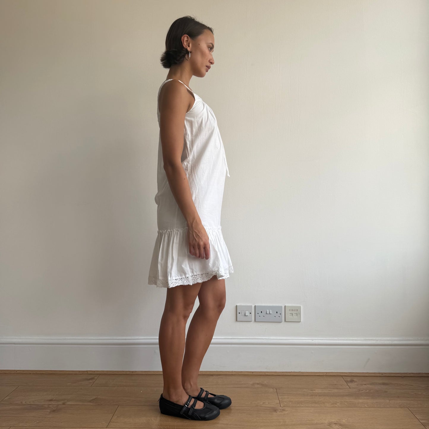 White crochet trim milkmaid dress - Size XS