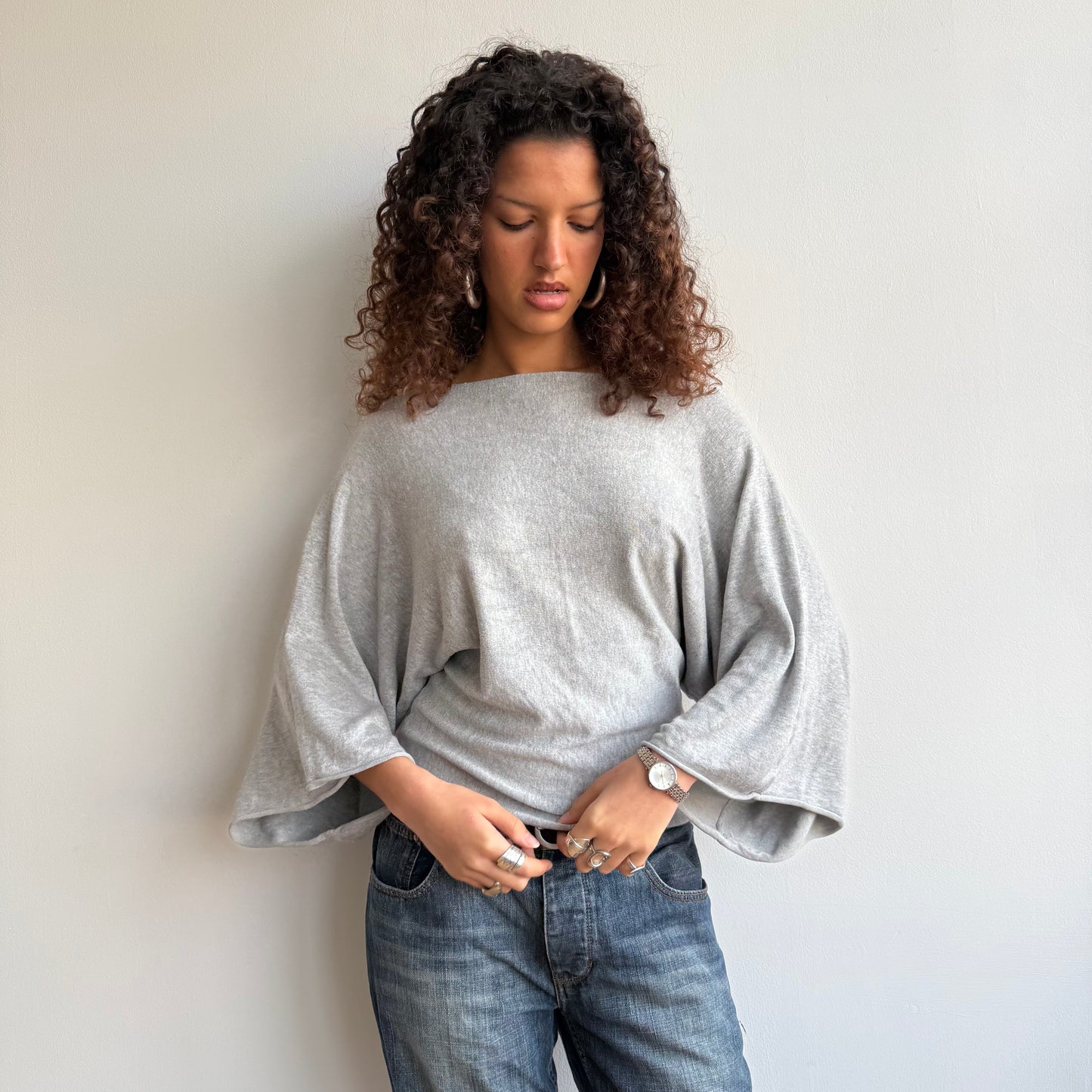 Grey 3/4 sleeve slouchy knit - Size M