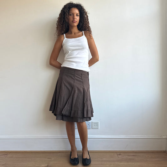 Brown linen ruffle skirt - Size S