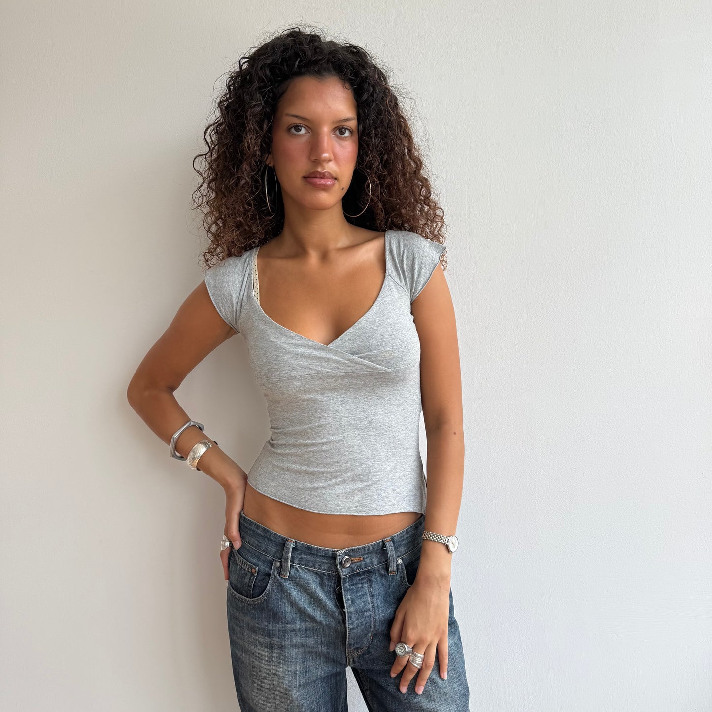 Grey asymmetric wrap top - Size S