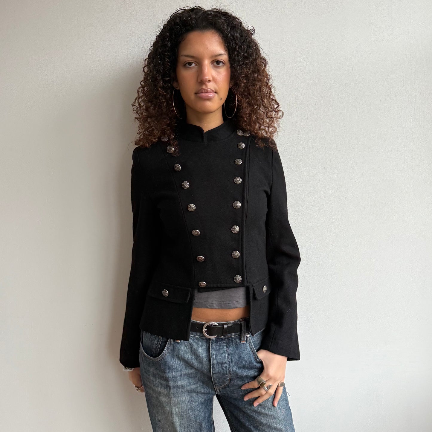 Black wool military jacket - Size M