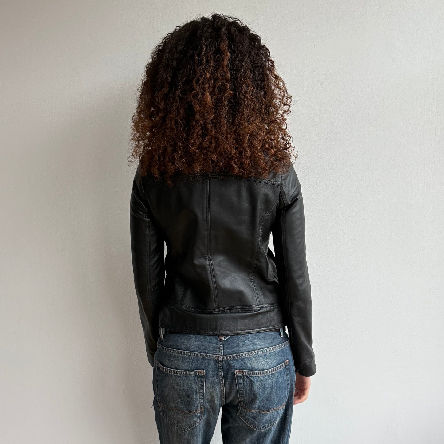 Black leather military jacket - Size M