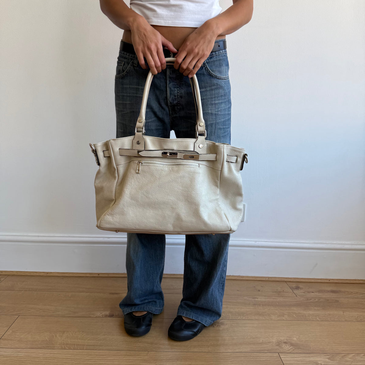 Cream leather firkin bag - One Size