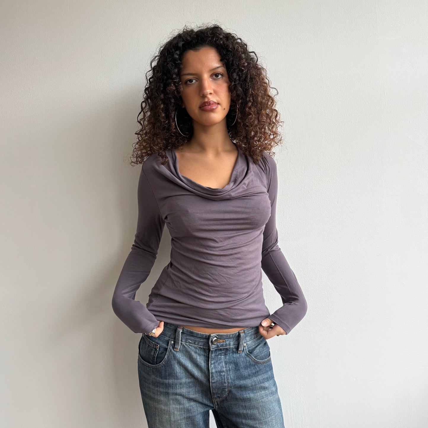 Grey slouchy long sleeve top - Size S/M