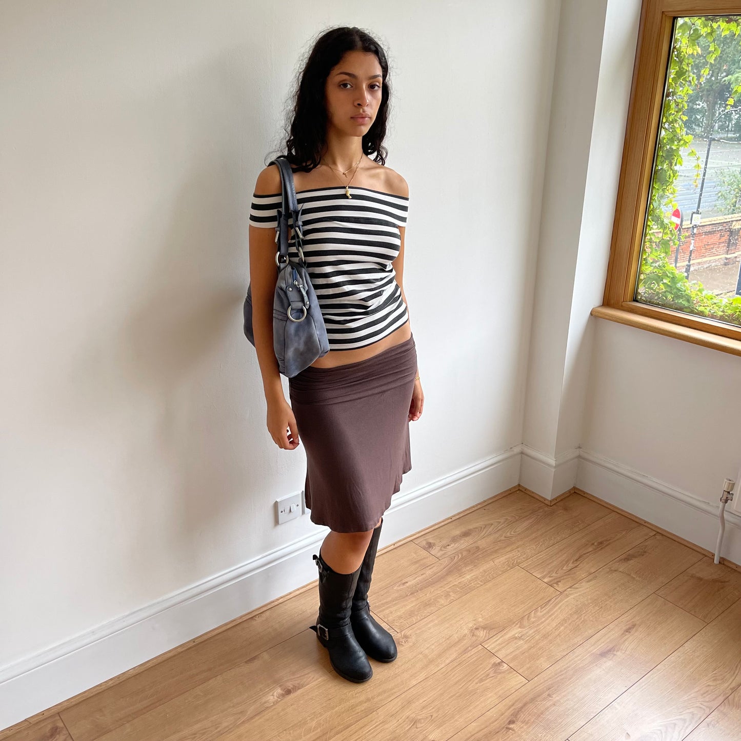 Brown ruched side skirt - Size S