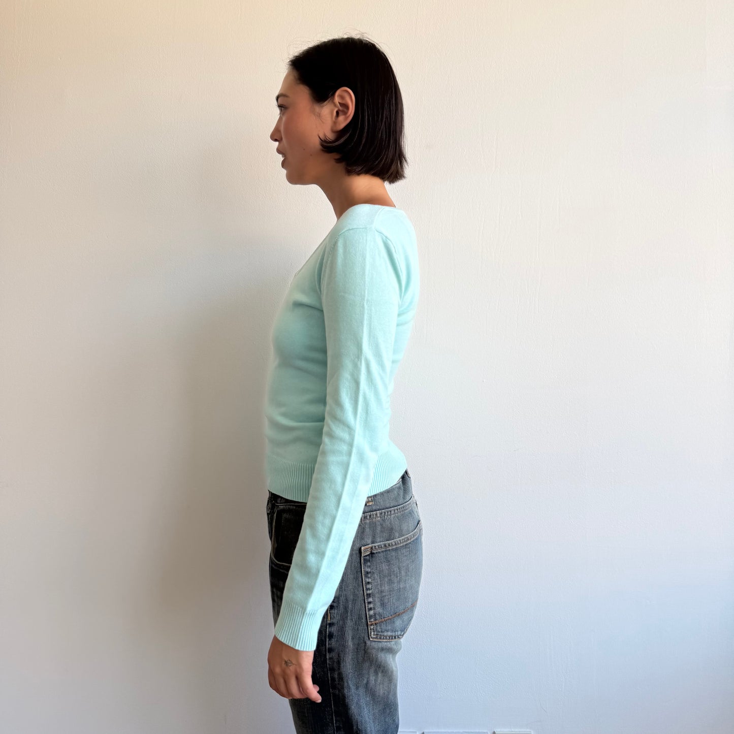 Turquoise v-neck knit jumper - Size S