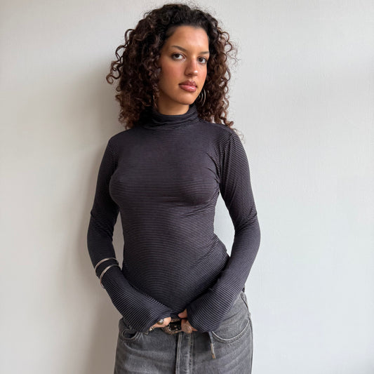 Black and grey striped roll neck - Size S