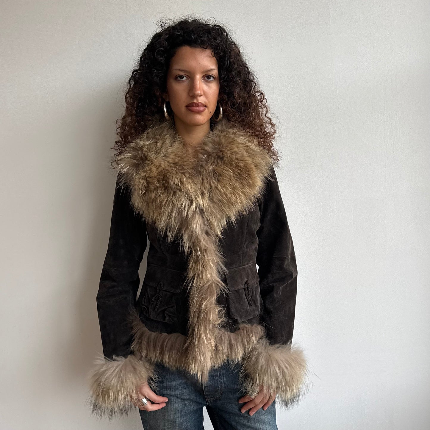 Brown suede fur afghan - Size M