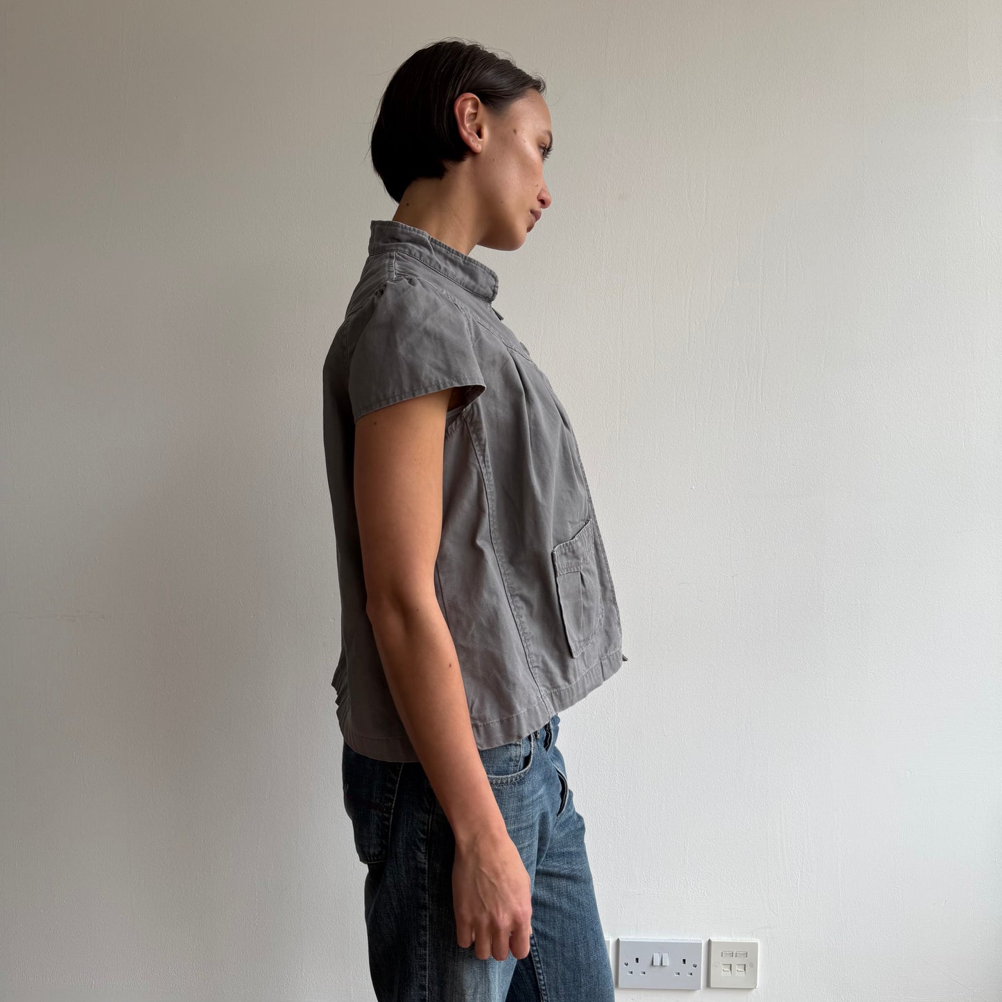 Grey short sleeve peacoat - Size M