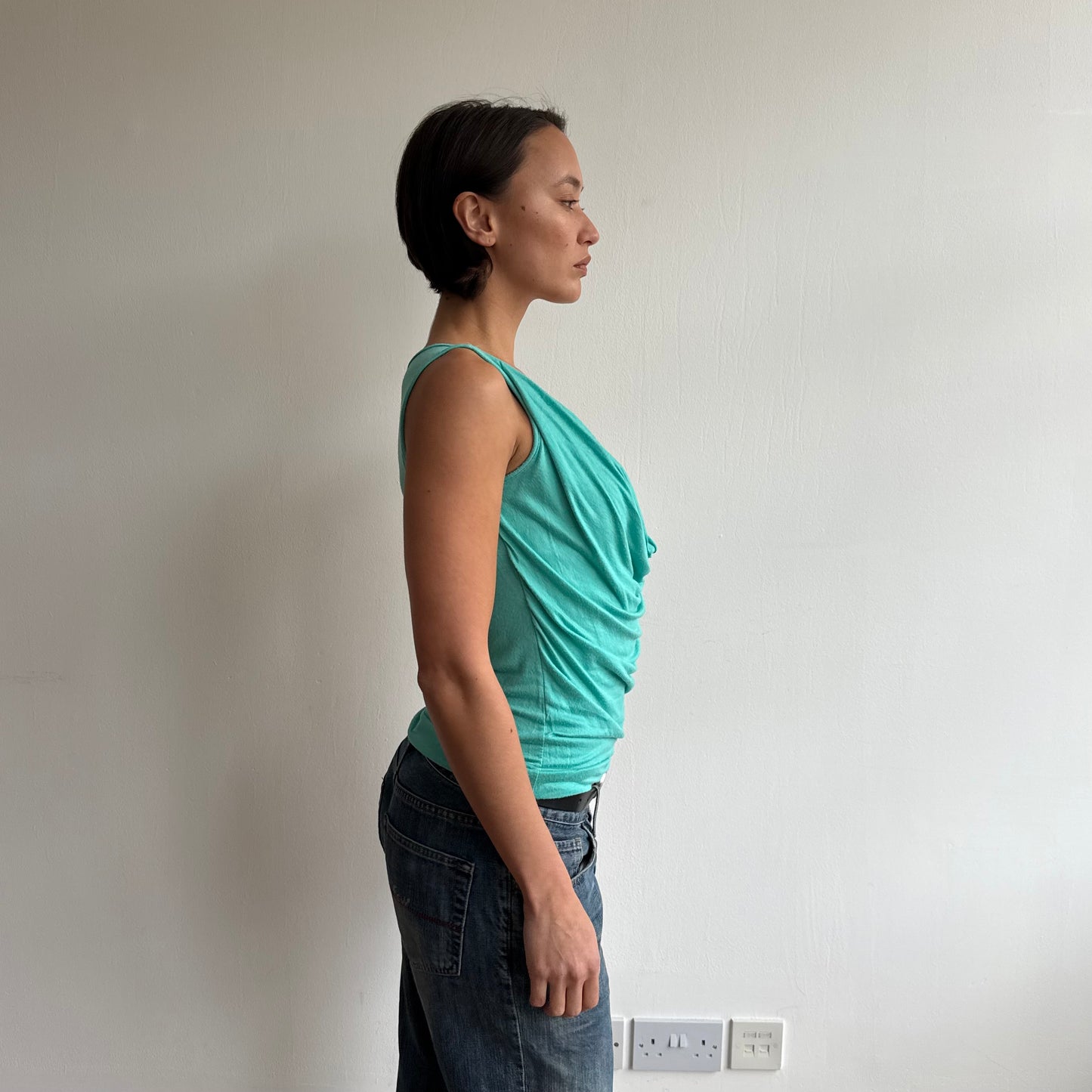 Teal double layer cowl top - Size S