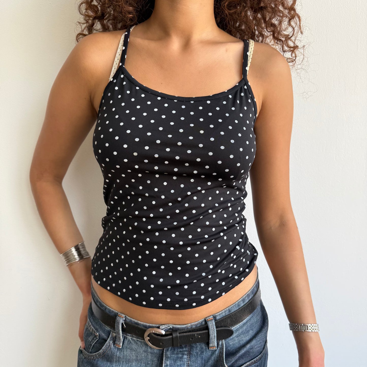 Black polka dot cami - Size S