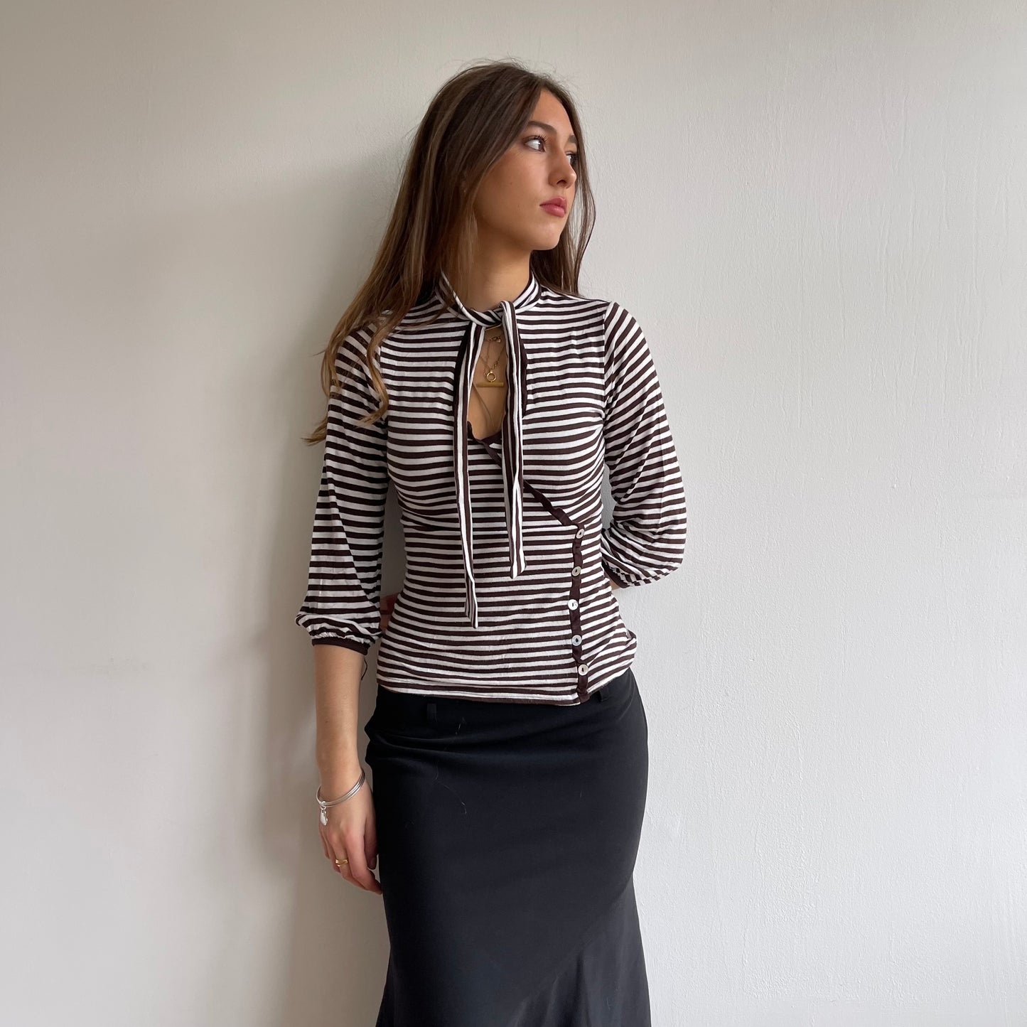 Brown stripe cut out top - Size S