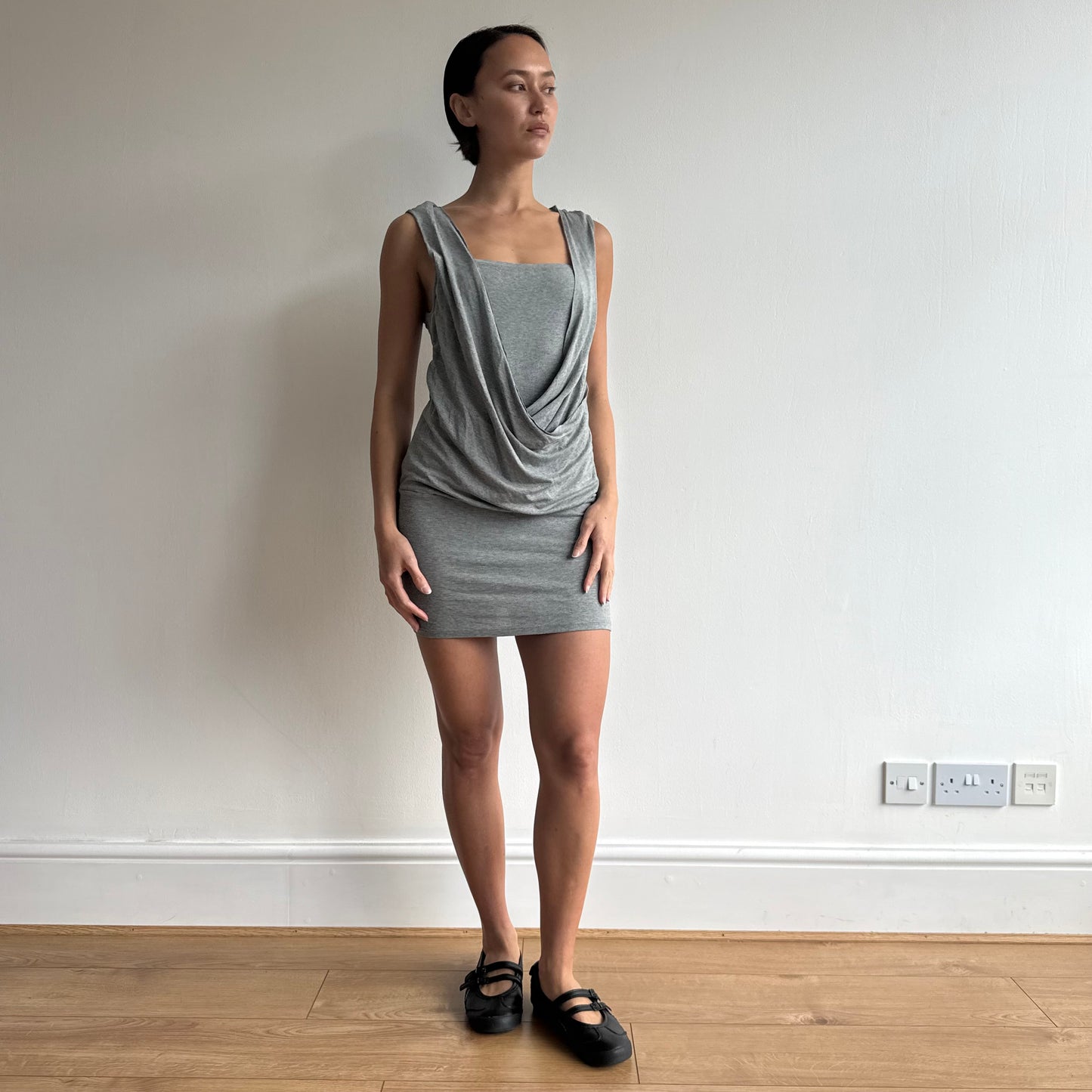 Grey Morgan ruched cowl midi dress - Size S
