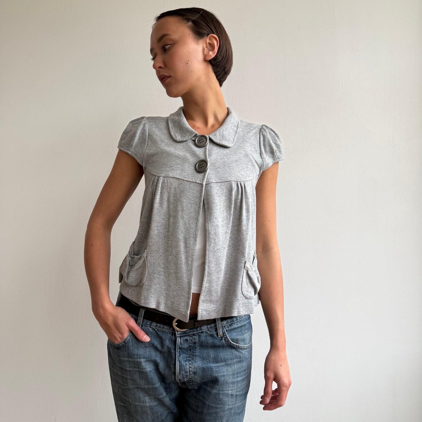 Grey short sleeve peacoat jumper - Size S/M
