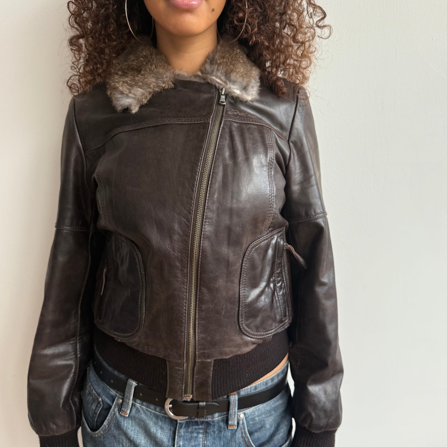 Leather + fur moto jacket - Size M