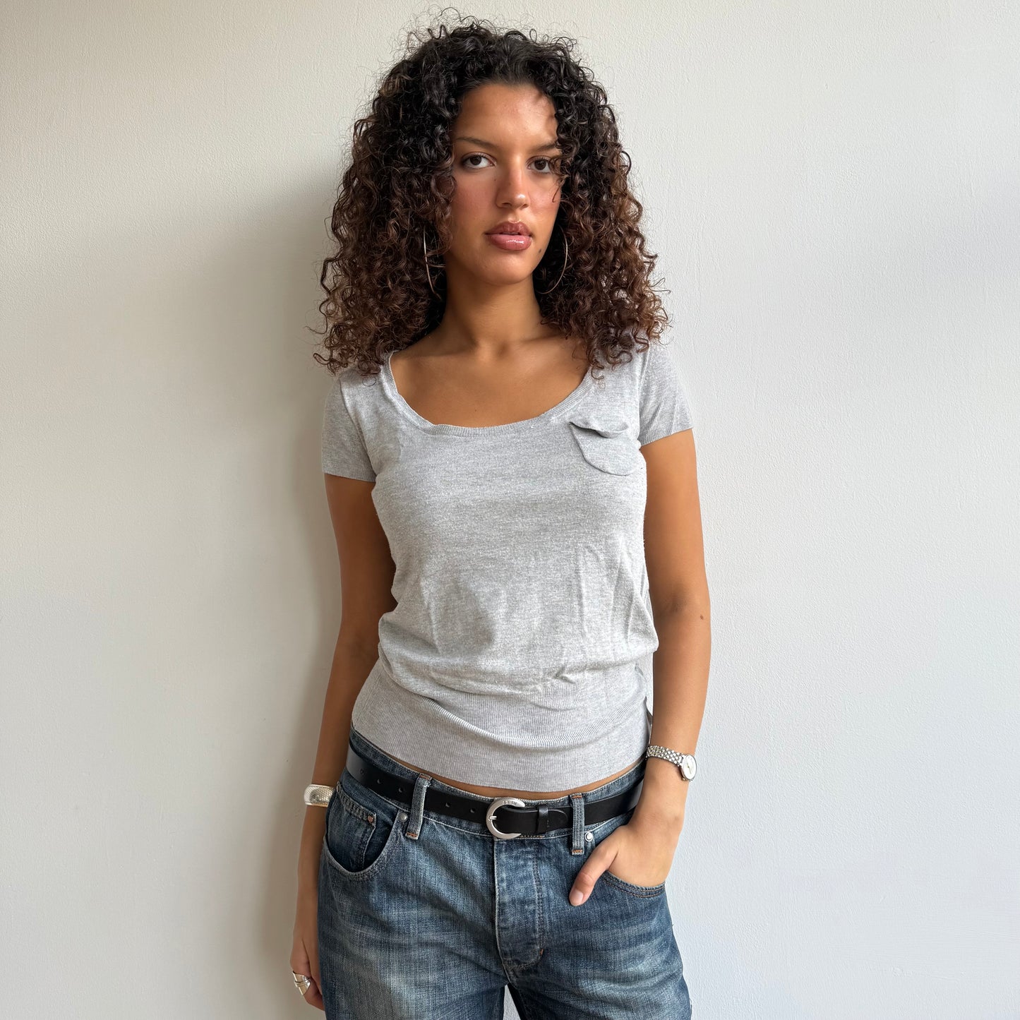Short sleeve grey button knit - Size S