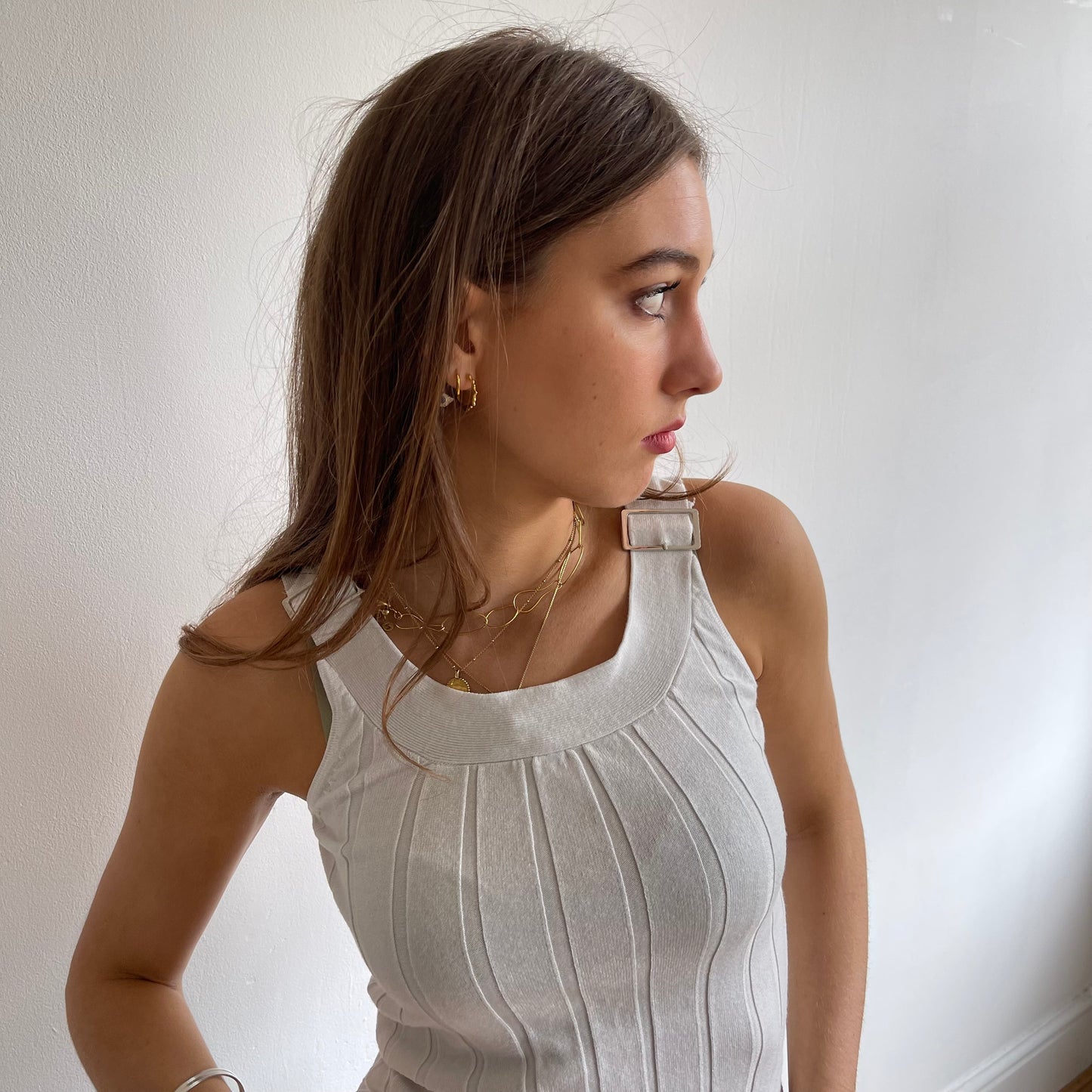 White knit buckle tank - Size S