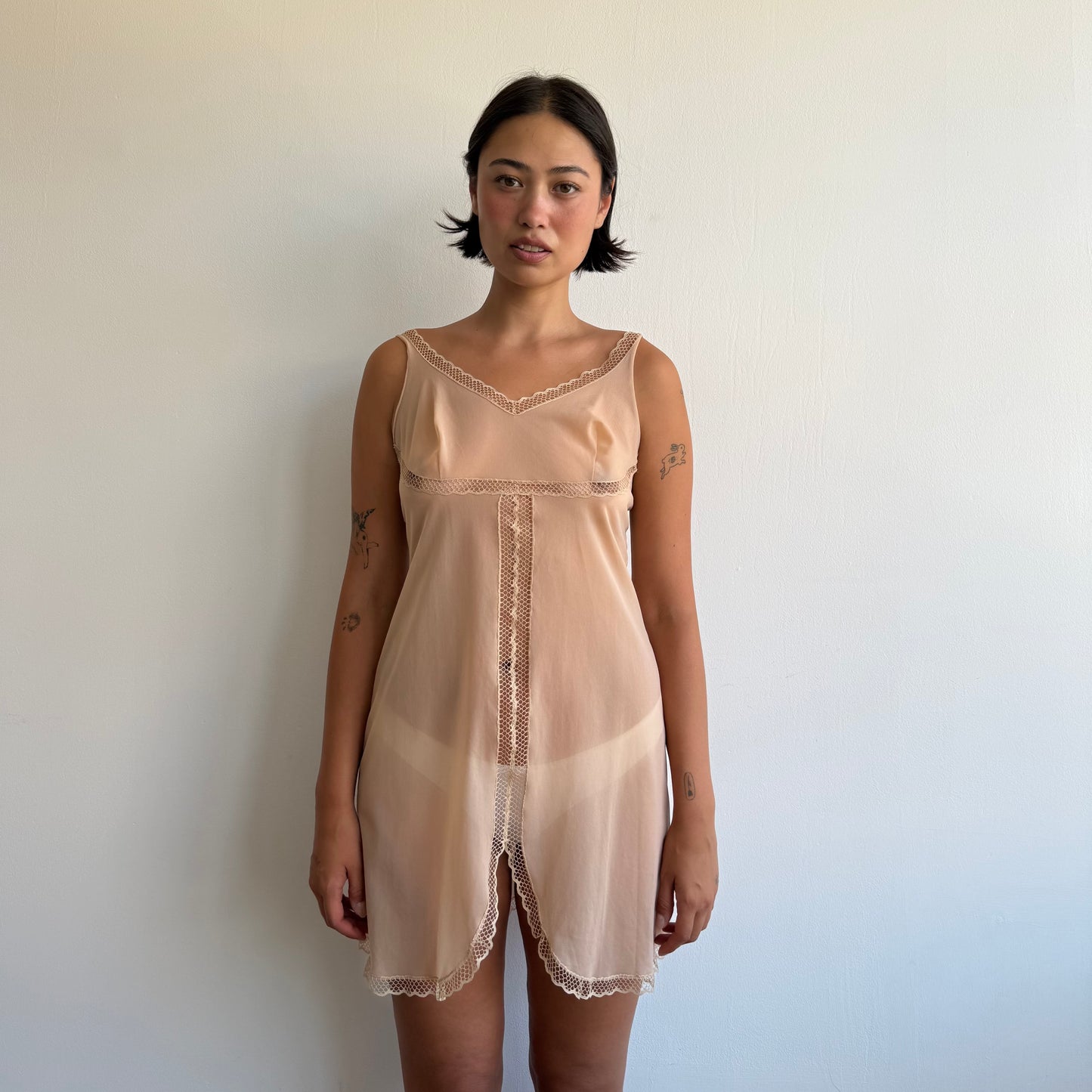 Apricot lace insert slip dress - Size S