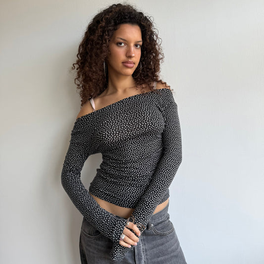 Black and white micro polka dot top - Size M