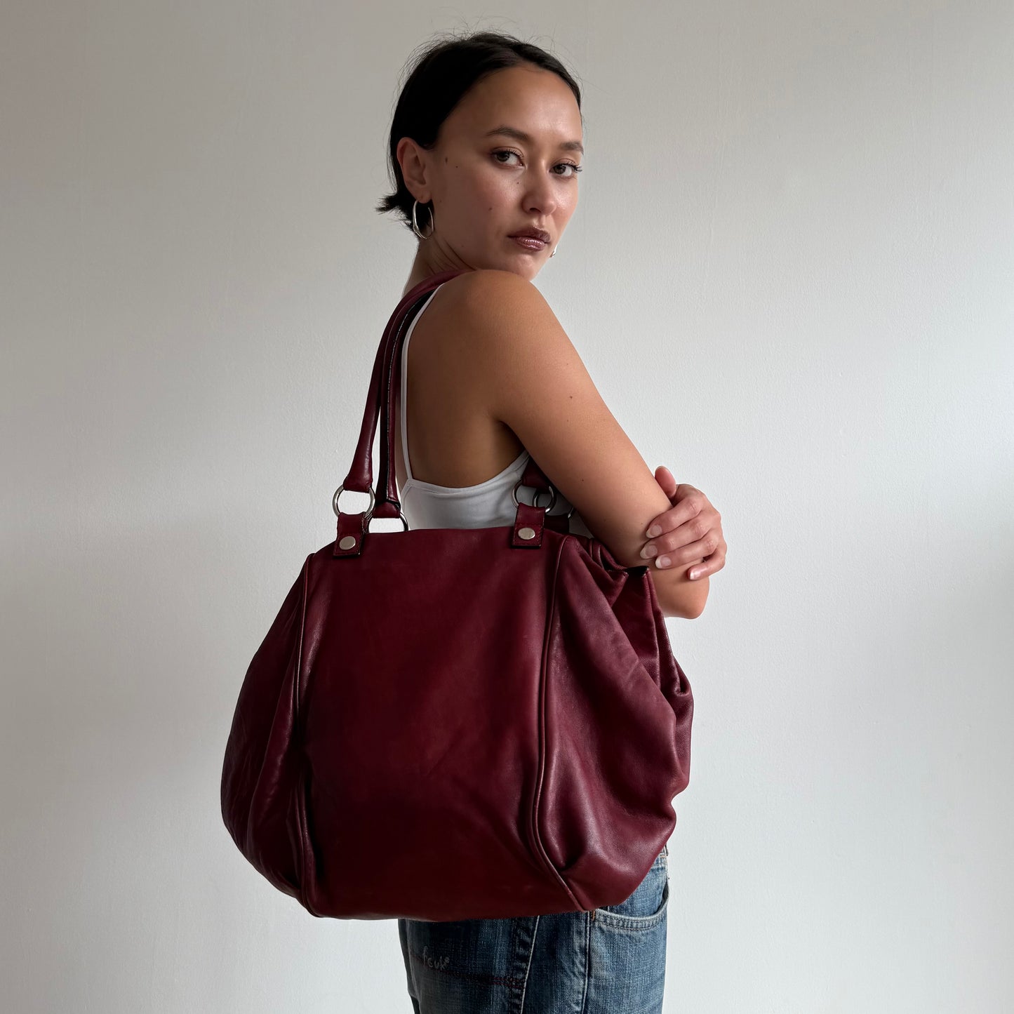 Burgundy leather handbag - One Size