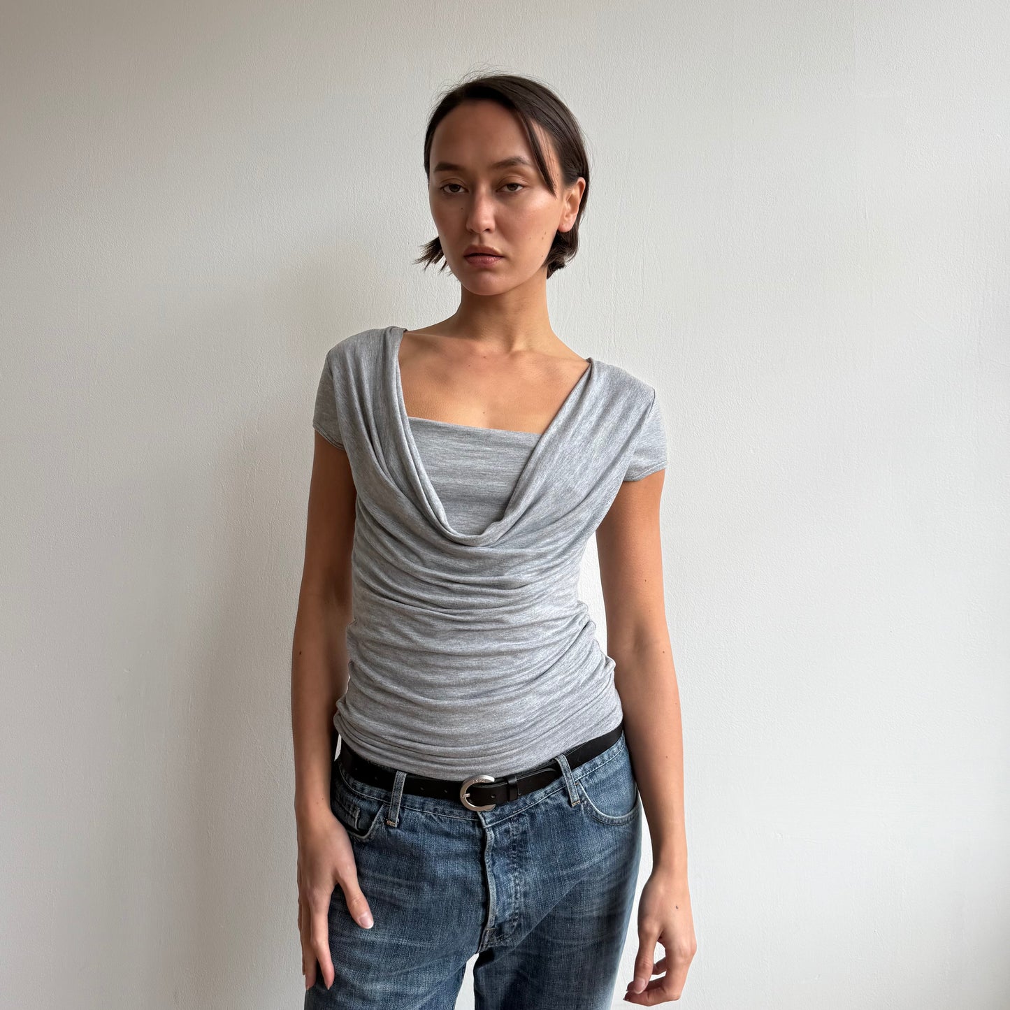 Grey cowl double layer top - Size M