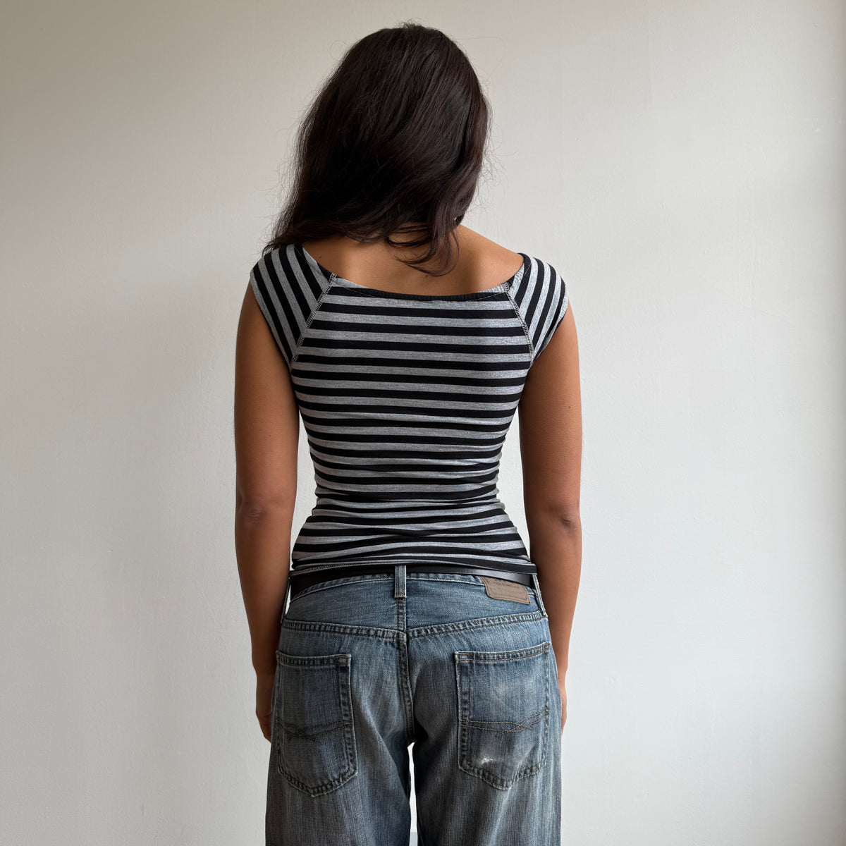 Grey stripe button top - Size XS + S/M