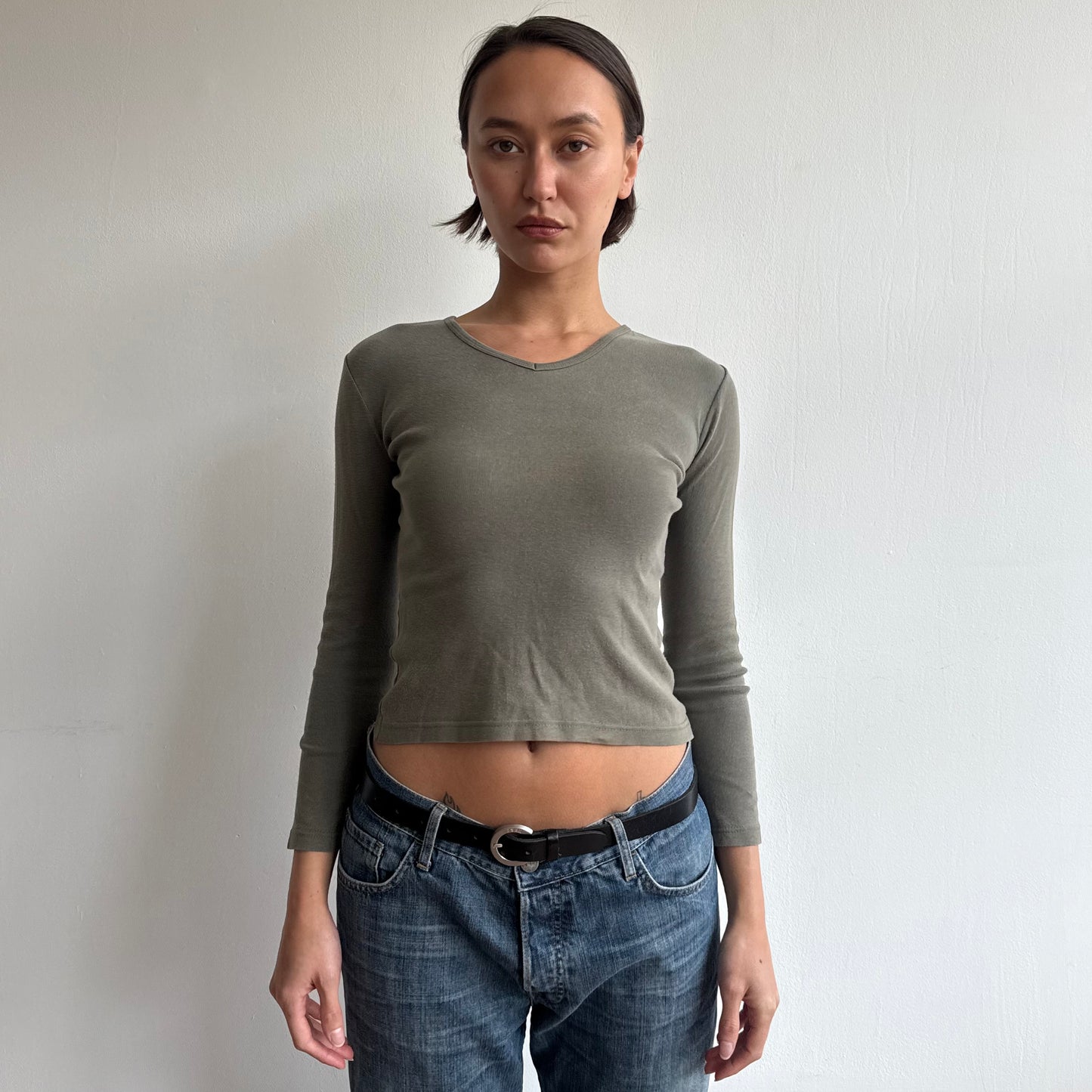 Khaki v-neck top - Size S