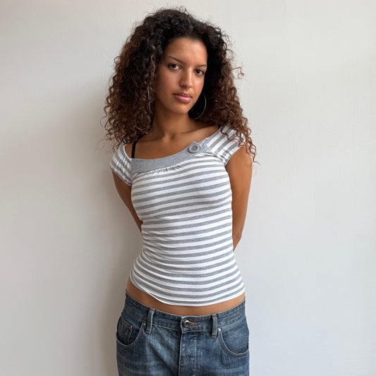 Grey stripe button top - Size XS