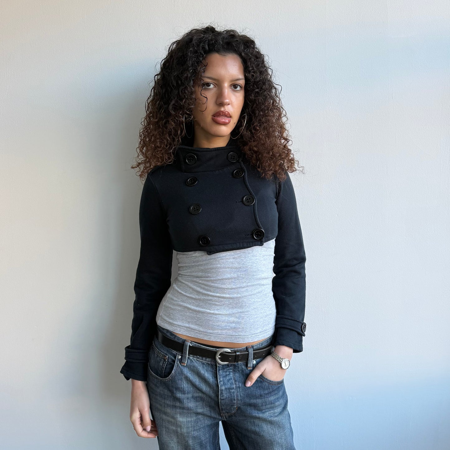 Black cropped peacoat jumper - Size S