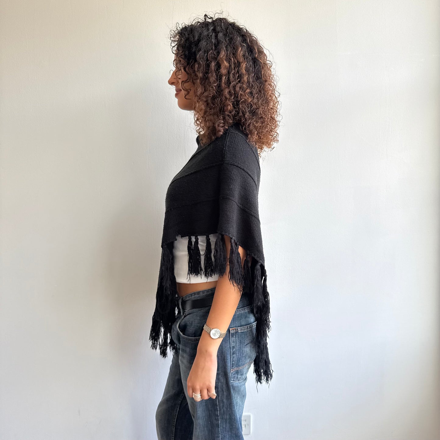 Black tassel poncho - One Size