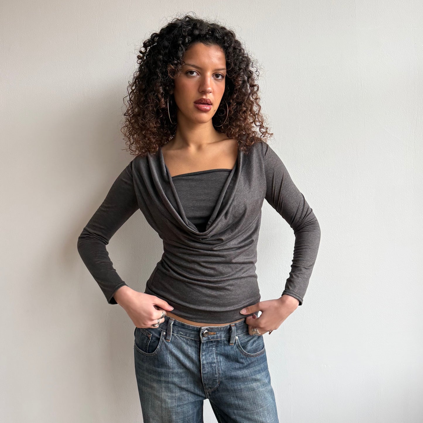 Grey double layer cowl top - Size S